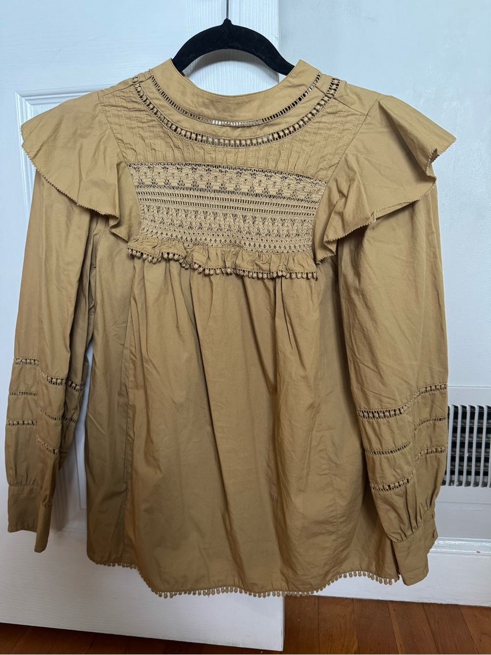 J. Crew Tan Smocked Peasant Blouse